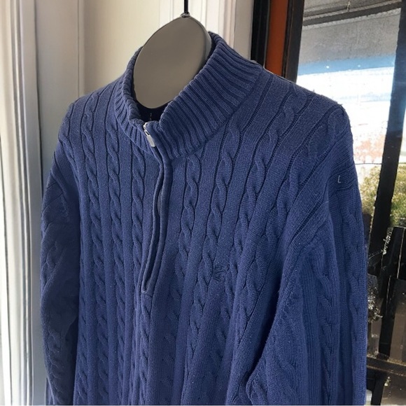 Blue Izod Cotton 1/4 Zip Cable Knit Sweater - Size L - Picture 6 of 15